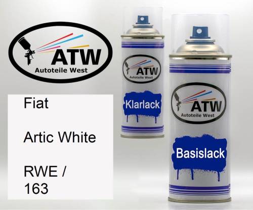 Fiat, Artic White, RWE / 163: 400ml Sprühdose + 400ml Klarlack - Set, von ATW Autoteile West.